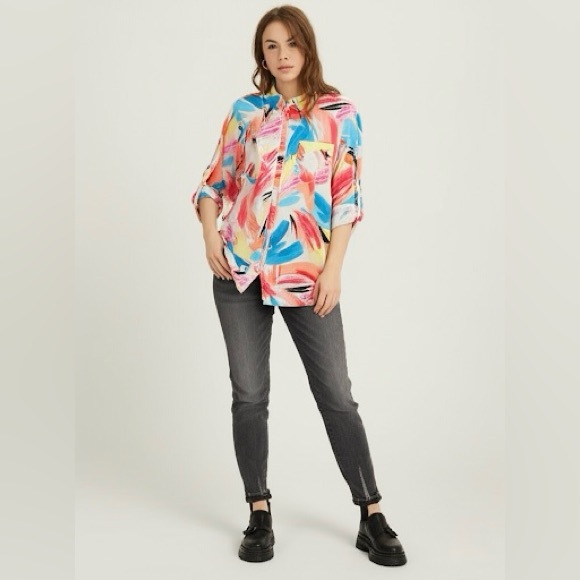 Northern Reflection Women’s Linen Blend Abstract Button-Up Shirt Size Medium - Picture 3 of 14